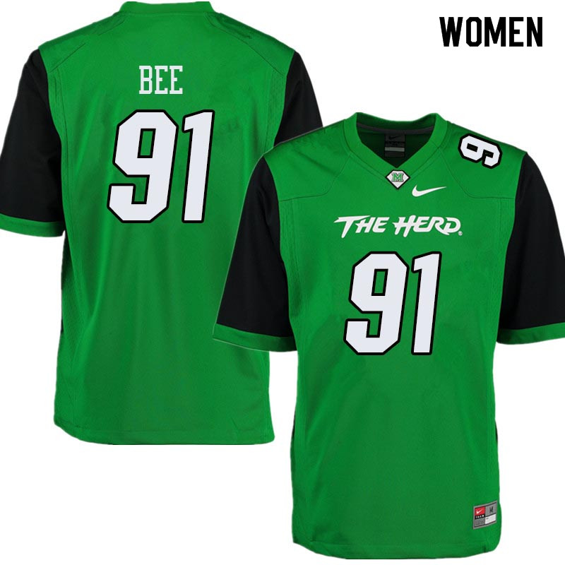 Women #91 Ryan Bee Marshall Thundering Herd College Football Jerseys Sale-Green - Click Image to Close